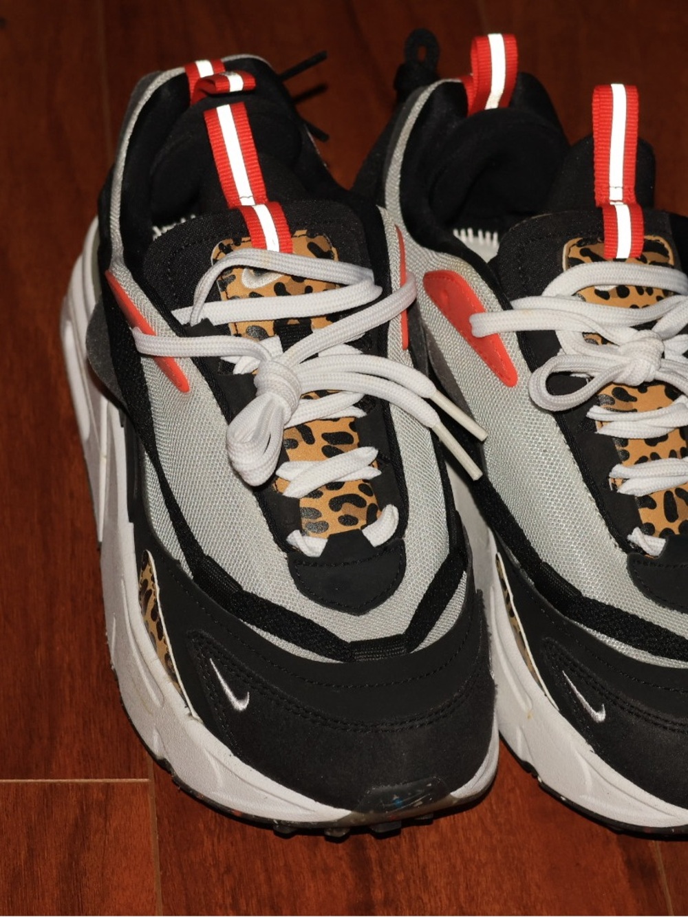 Nike Women’s Black White Leopard Accent Sneakers with Red Trim